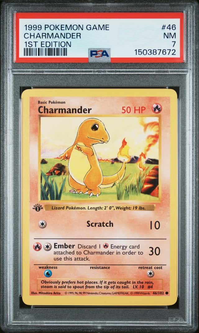 1999 Pokemon Base Set Shadowless 1st Edition Charmander #46 PSA 7 NRMT