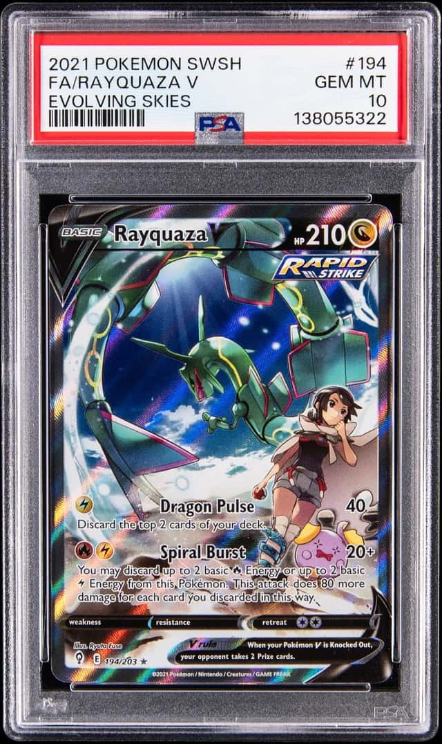 2021 Pokemon Sword & Shield Evolving Skies Full Art #194 Rayquaza V - PSA GEM MT 10