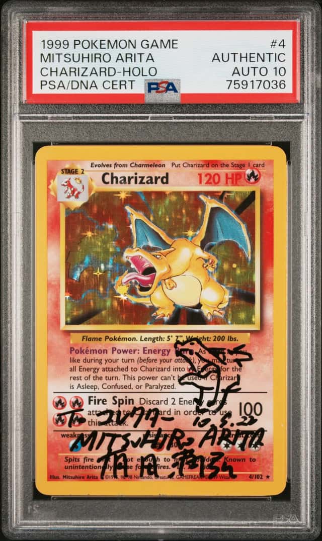 1999 Pokemon Base Set Holo Charizard Mitsuhiro Arita AUTO DNA 10 #4 PSA AUTH
