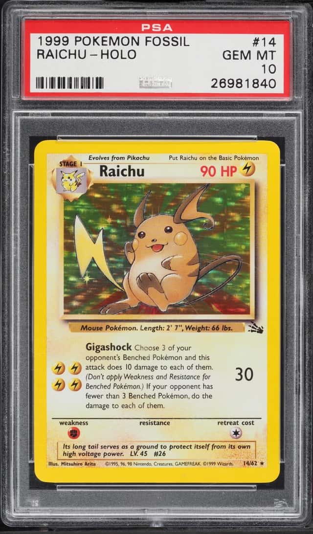 1999 Pokemon Fossil Holo Raichu #14 PSA 10 GEM MINT