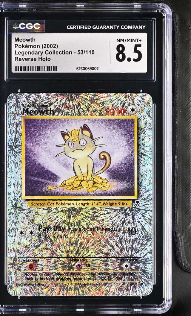 2002 Pokemon Legendary Collection Reverse Holo Meowth #53 CGC 8.5 NM-MT+