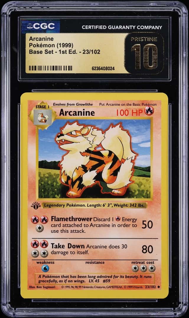 1999 Pokemon Base Set Shadowless 1st Edition Arcanine #23 CGC 10 PRISTINE