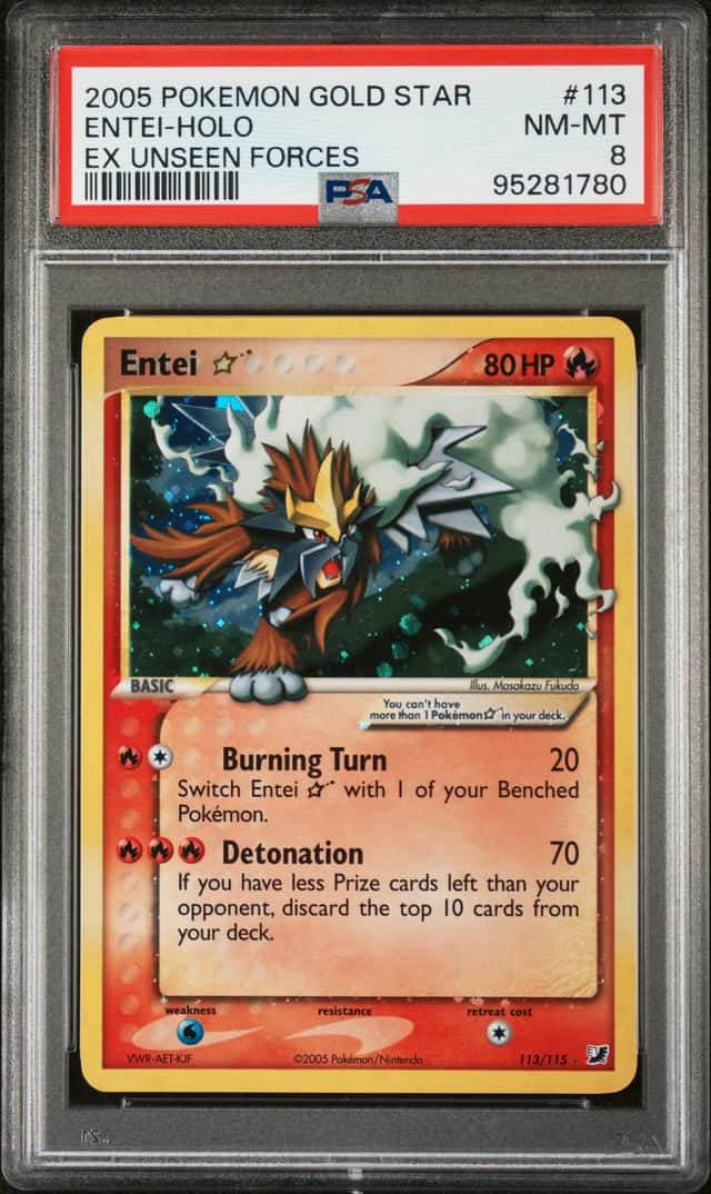 2005 Pokemon EX Unseen Forces Holo Entei Gold Star #113 PSA 8 NM-MT