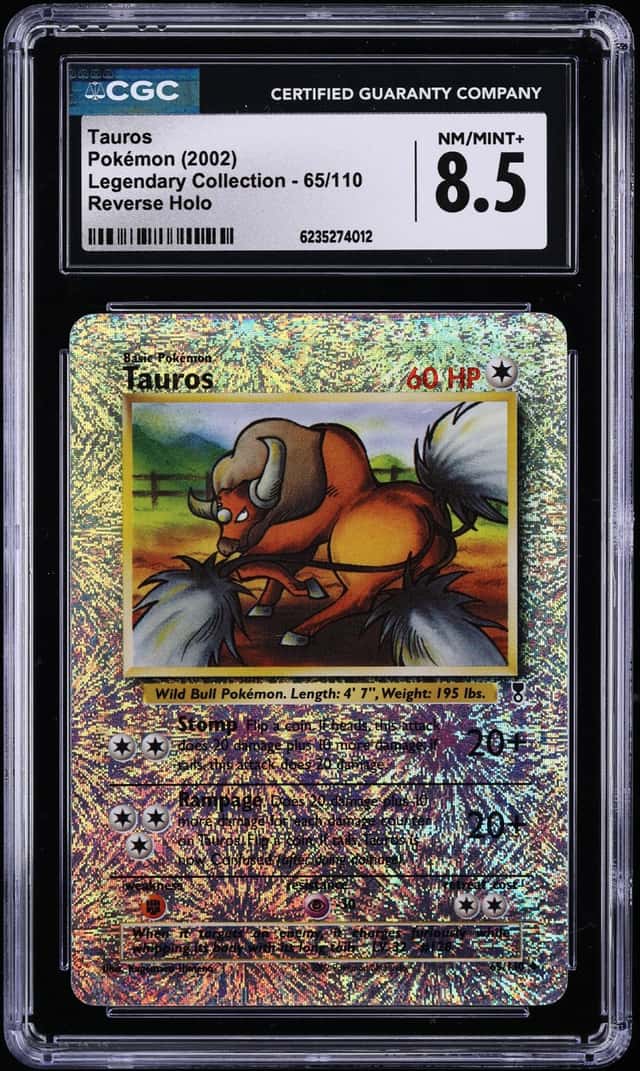 2002 Pokemon Legendary Collection Reverse Holo Tauros #65 CGC 8.5 NM-MT+