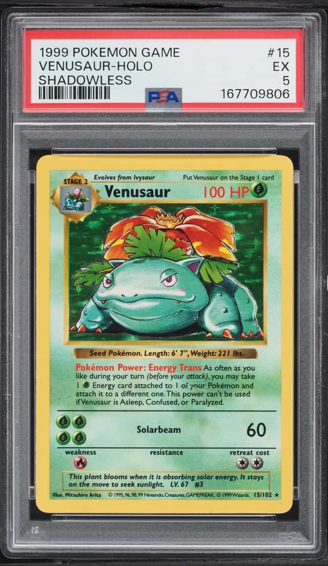 1999 Pokemon Base Set Shadowless Holo Venusaur #15 PSA 5 EX