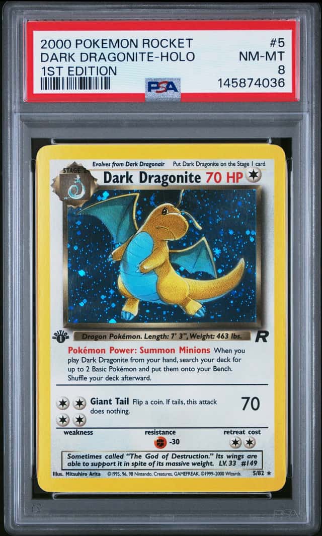 2000 POKEMON ROCKET #5 DARK DRAGONITE-HOLO 1ST EDITION PSA 8