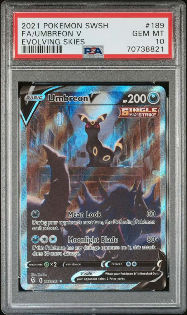 2021 POKEMON SWORD & SHIELD EVOLVING SKIES #189 FA/UMBREON V  PSA 10