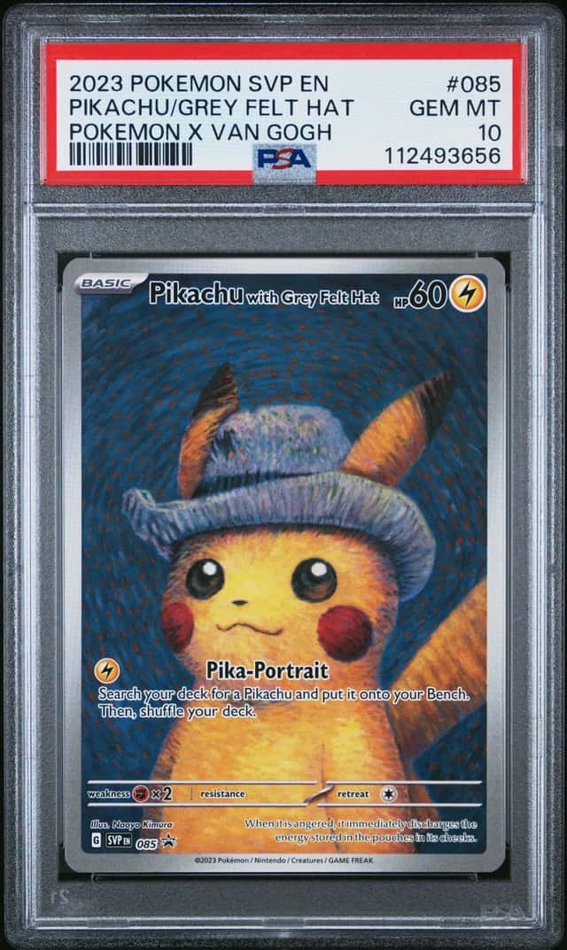 PIKACHU PSA 10 POKEMON SV BLACK STAR PROMOS SVP EN #085 VAN GOGH GREY FELT HAT