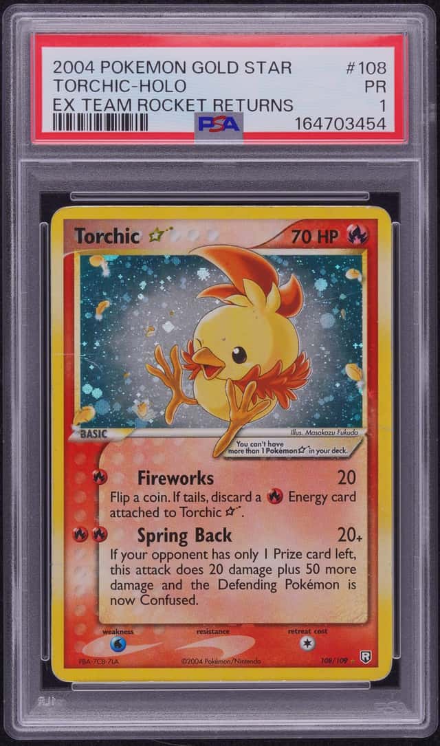 TORCHIC HOLO GOLD STAR PSA 1 2004 POKEMON EX TEAM ROCKET RETURNS #108/109 3454