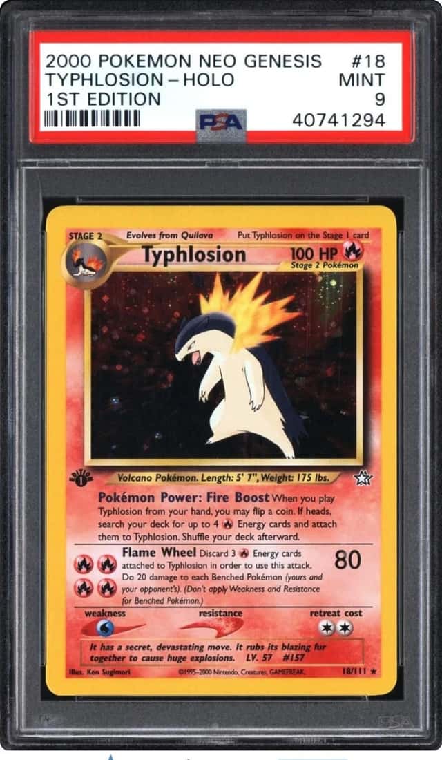 Pokemon 2000 Typhlosion 18/111 1st Edition Holo Neo Genesis PSA 9