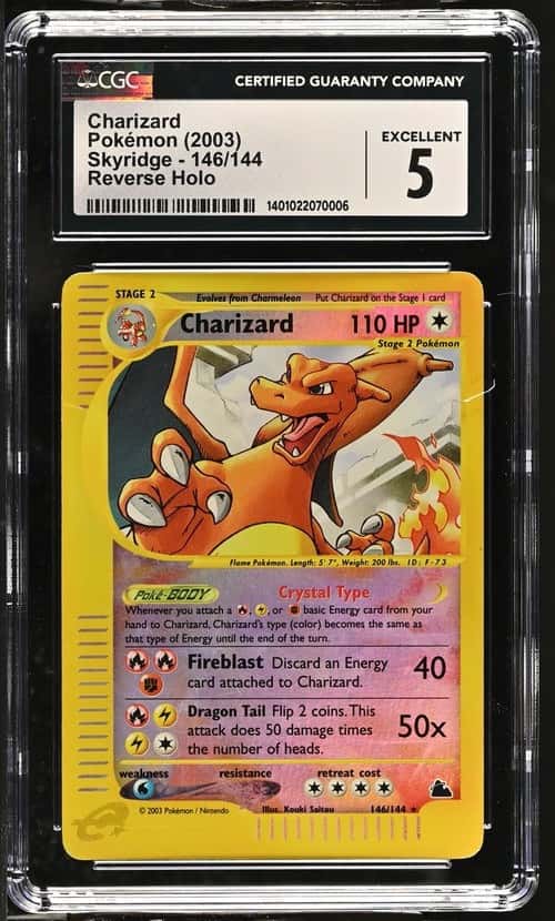 Pokemon 2003 Charizard 146/144 Reverse Holo Secret Rare Skyridge CGC 5