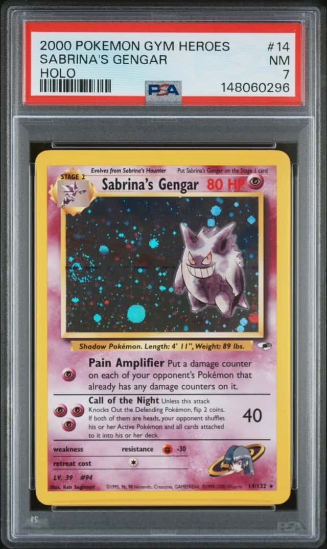 Sabrina's Gengar 14/132 Holo Rare Gym Heroes SWIRL Pokemon PSA 7 *296