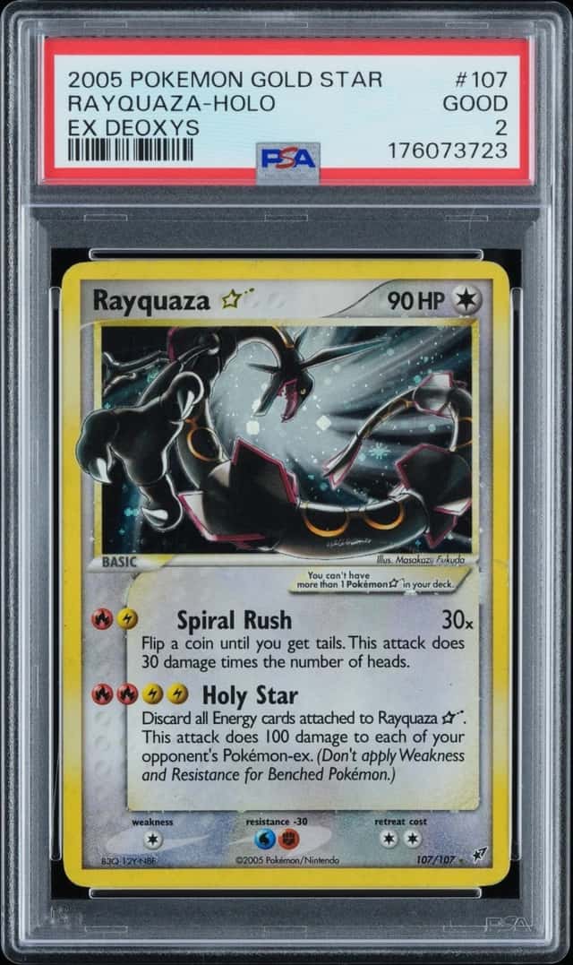 2005 POKEMON EX DEOXYS GOLD STAR #107 RAYQUAZA-HOLO PSA 2