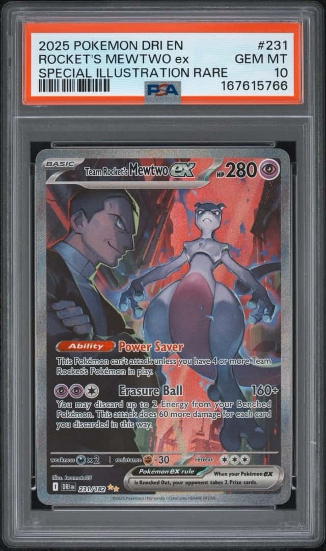 2025 POKEMON DRI SPECIAL ILLUSTRATION RARE #231 TEAM ROCKET'S MEWTWO EX PSA 10