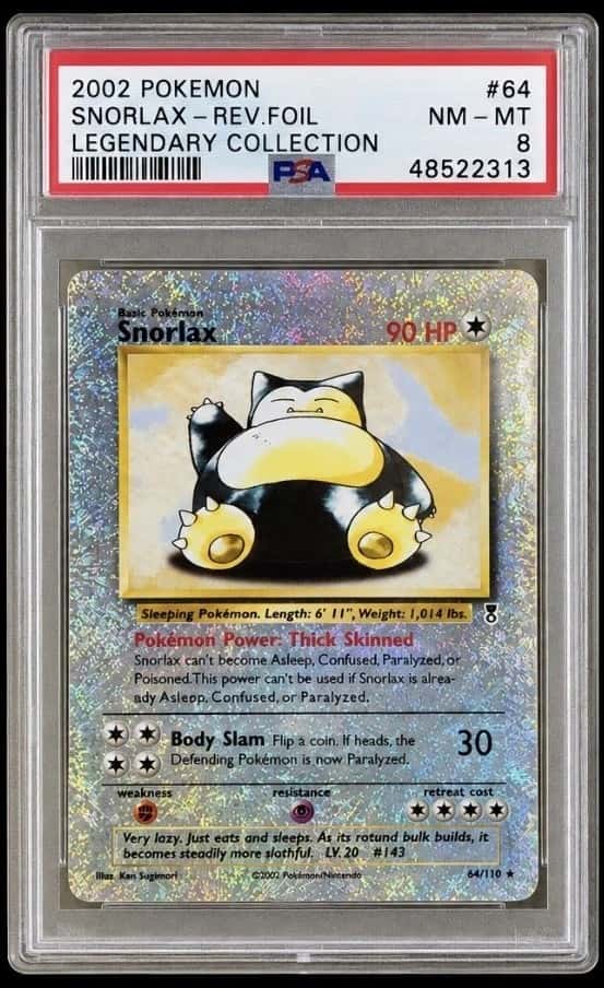 2002 Pokémon Snorlax #64 Reverse Holo Legendary Collection PSA 8 NM-MT Rare