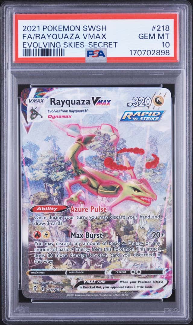 2021 Pokemon SWSH Evolving Skies Rayquaza VMAX #218/203 PSA 10 GEM MINT (98)