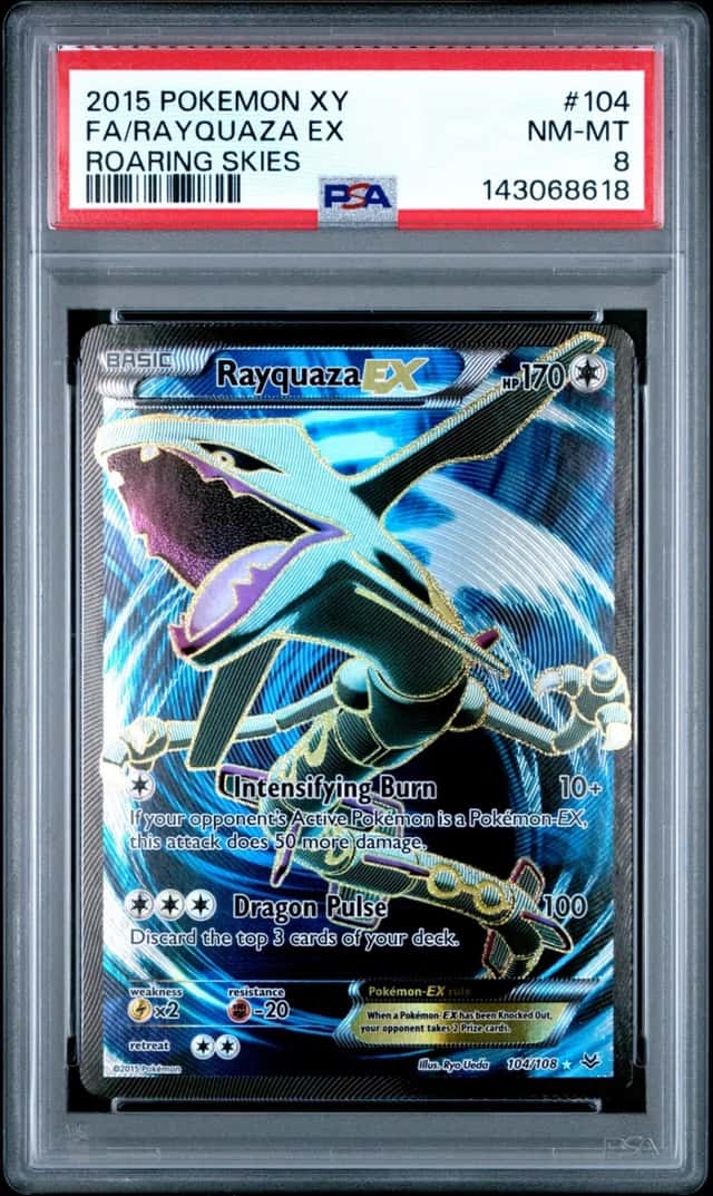 2015 POKEMON XY ROARING SKIES #104 FULL ART/RAYQUAZA EX PSA 8