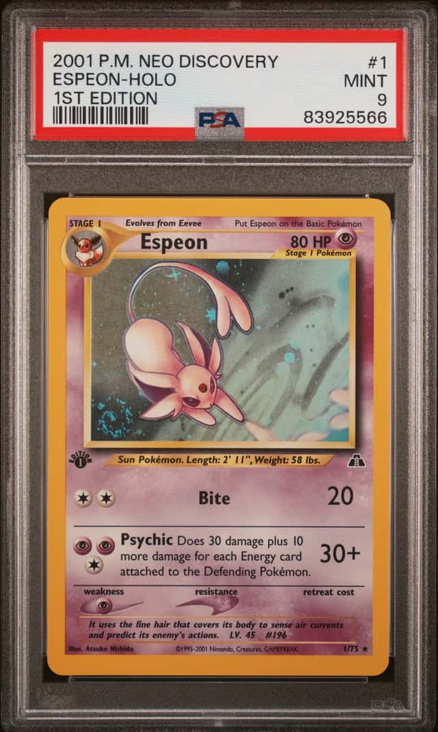 Pokemon Espeon Holo Neo Discovery 1/75 1st Edition PSA 9 Mint