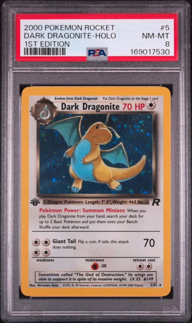 2000 POKEMON ROCKET 1ST EDITION #5 DARK DRAGONITE-HOLO PSA 8