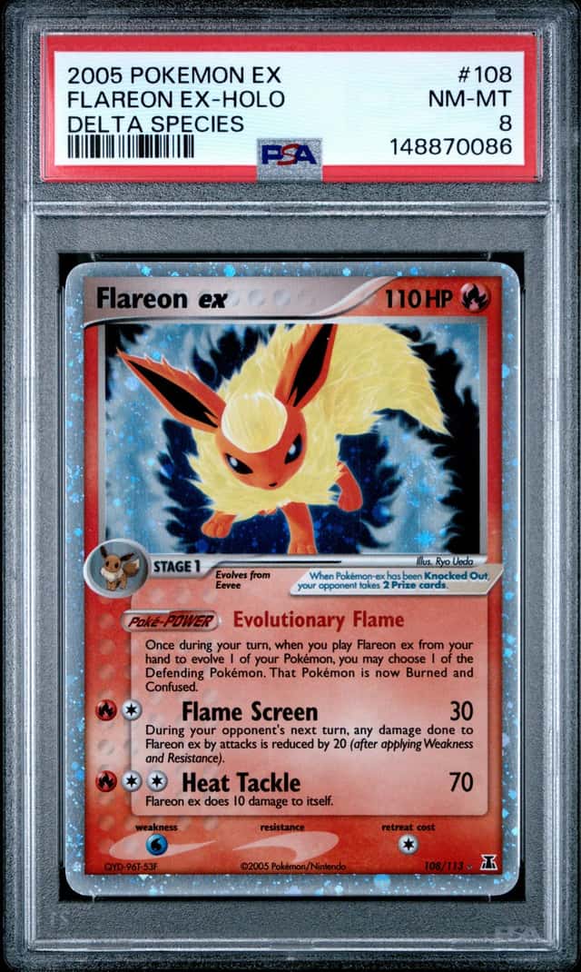 Pokemon Flareon ex Holo EX Delta Species 108/113 PSA 8