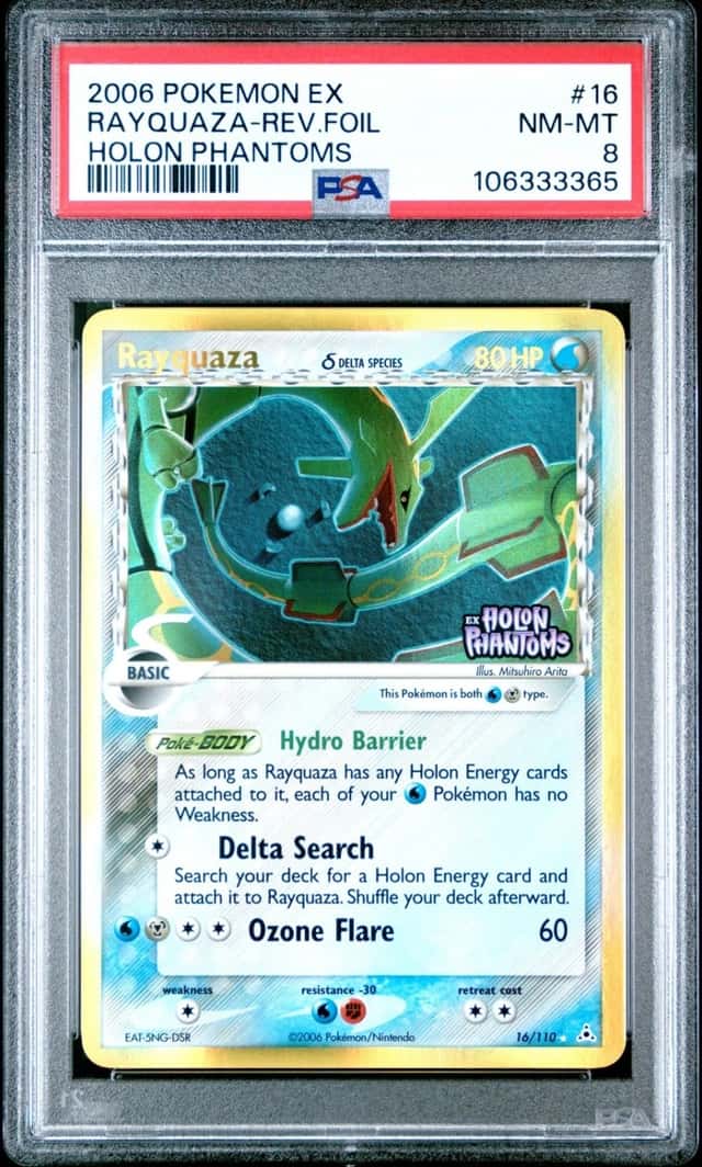 Pokemon Rayquaza Reverse Holo EX Holon Phantoms 16/110 PSA 8
