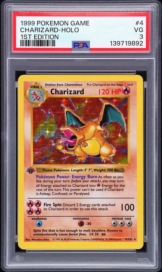 Pokemon Charizard Holo 4/102 Base Set Shadowless 1st Edition PSA 3