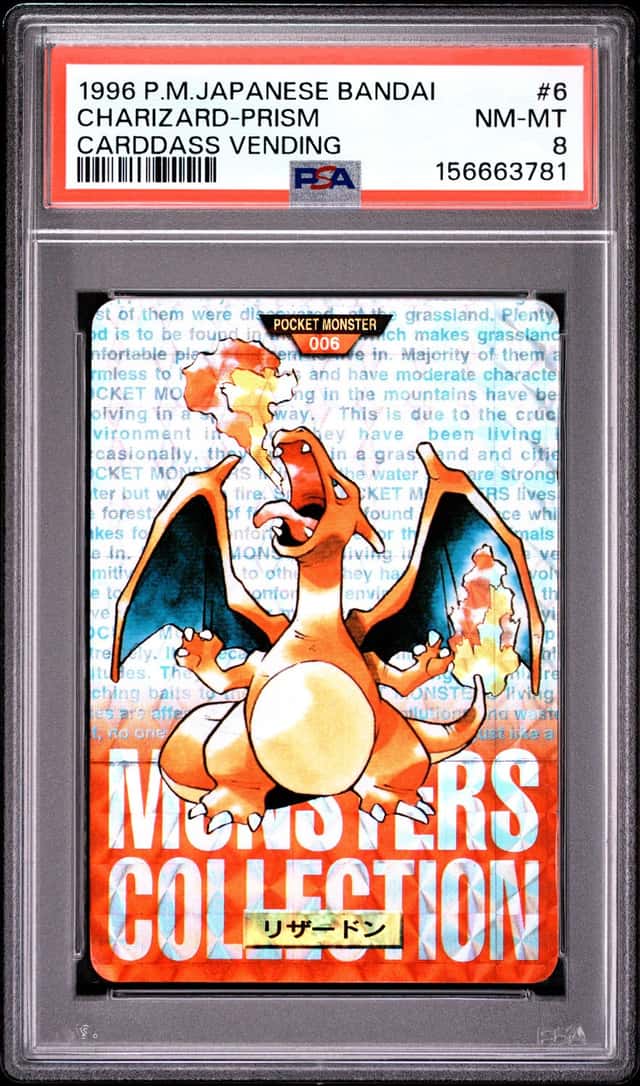 1996 Pokemon CHARIZARD #6 Carddass Vending Prism Red Vintage Japanese PSA 8