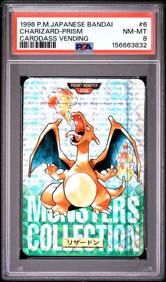 1996 Pokemon CHARIZARD #6 Carddass Vending Prism Green Vintage Japanese PSA 8
