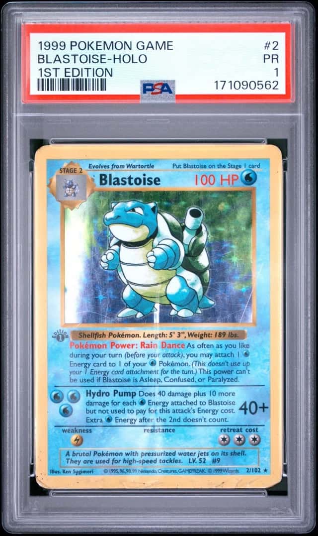 Pokemon Blastoise Holo 2/102 Base Set Shadowless 1st Edition PSA 1