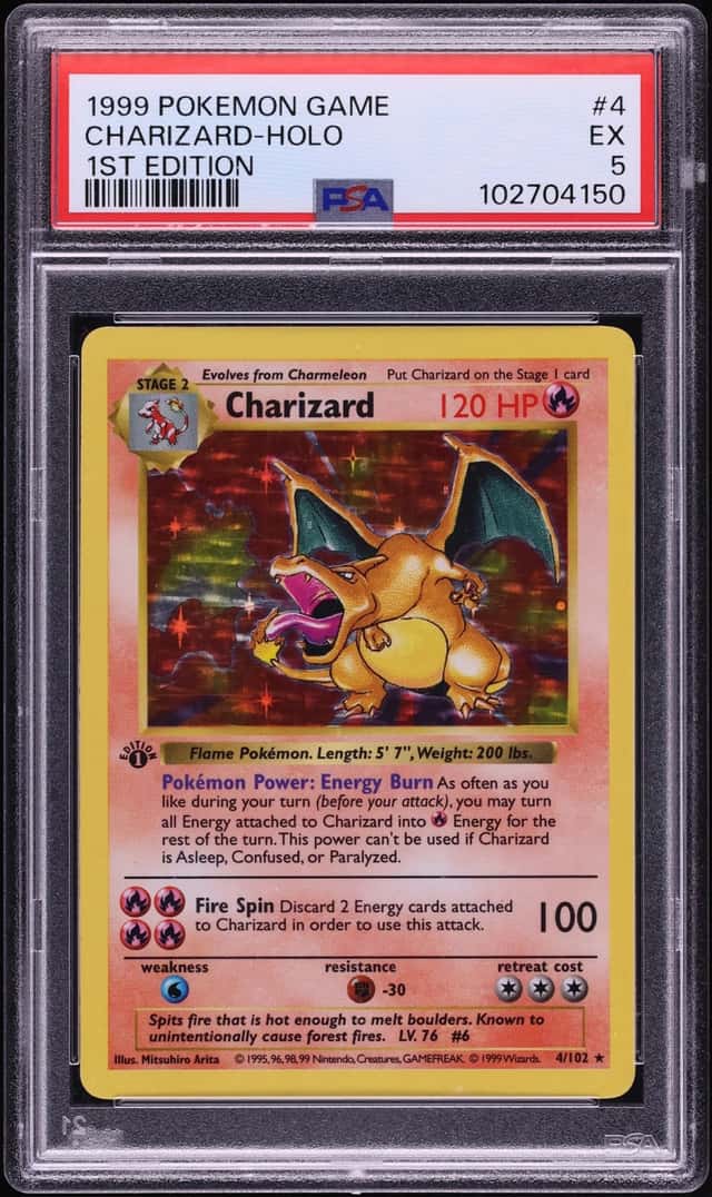 1999 Pokemon Base Set Shadowless 1st Edition Holo Charizard #4 PSA 5 EX