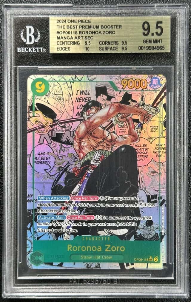 RORONOA ZORO BGS 9.5 2024 ONE PIECE BEST PREMIUM #OP06-118 SECRET RARE MANGA ART