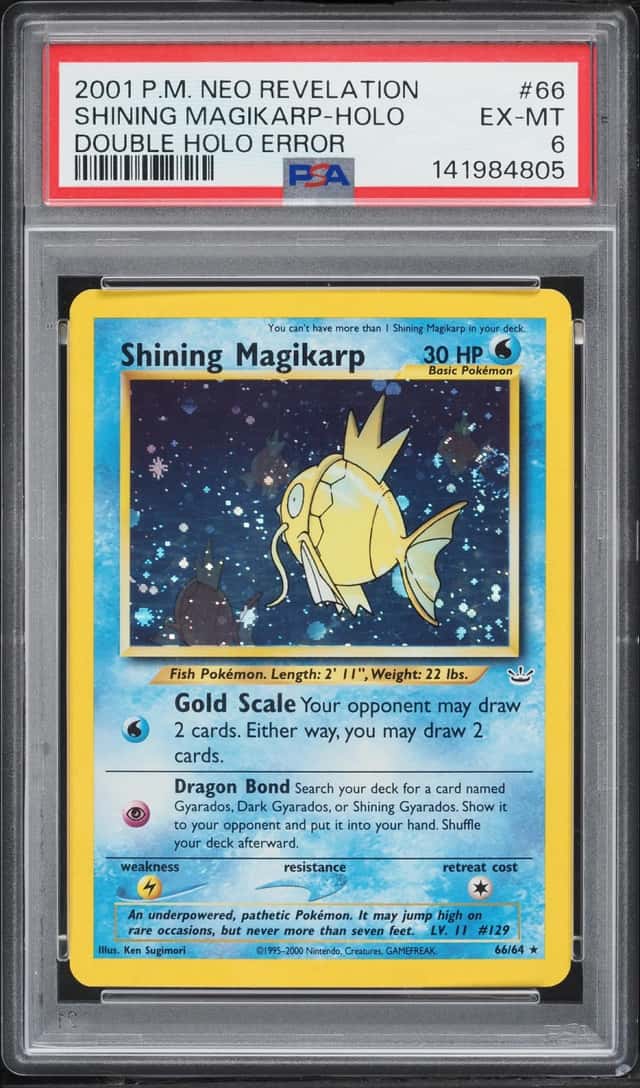 2001 Pokemon Neo Revelation Double Holo Error Shining Magikarp #66 PSA 6 EXMT