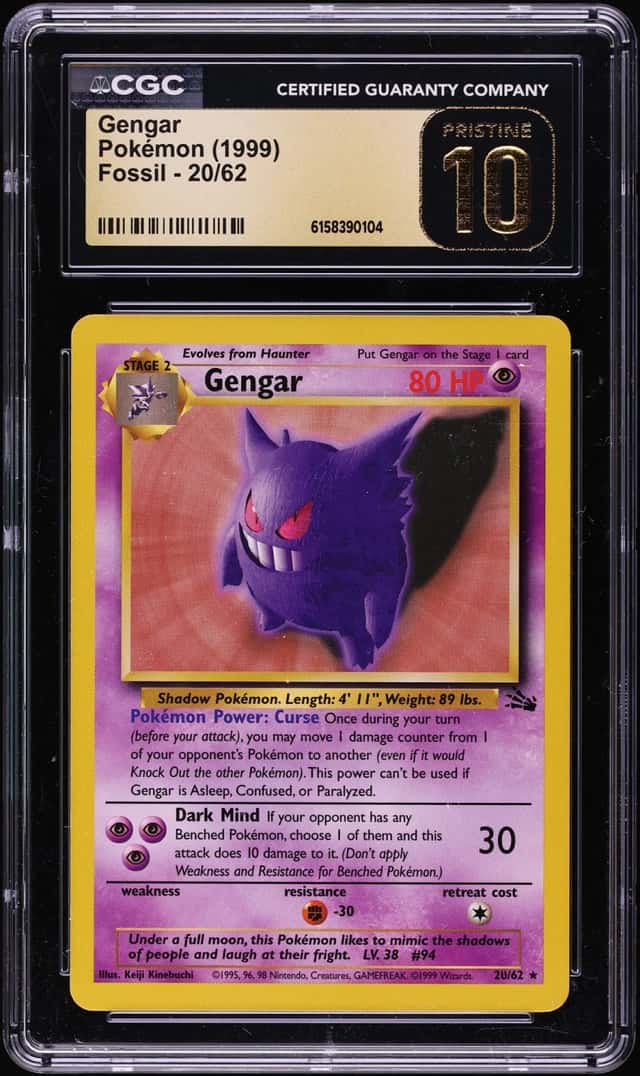 1999 Pokemon Fossil Gengar #20 CGC 10 PRISTINE