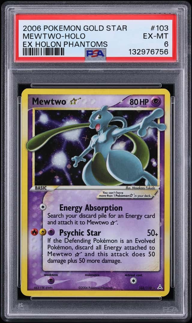 2006 Pokemon EX Holon Phantoms Holo Mewtwo Gold Star #103 PSA 6 EXMT