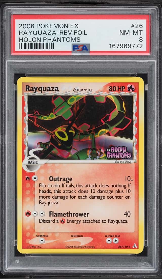 2006 Pokemon EX Holon Phantoms Reverse Holo Rayquaza #26 PSA 8 NM-MT