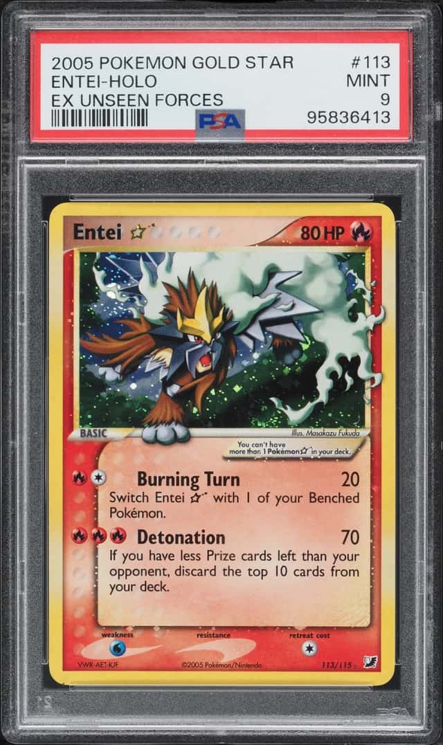 2005 Pokemon EX Unseen Forces Holo Entei Gold Star #113 PSA 9 MINT