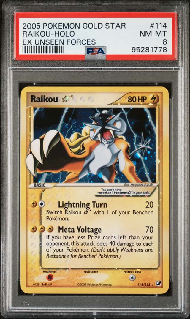 2005 Pokemon EX Unseen Forces Holo Raikou Gold Star #114 PSA 8 NM-MT