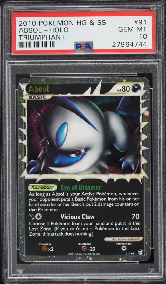 2010 Pokemon HeartGold & SoulSilver Triumphant Holo Absol #91 PSA 10 GEM MINT