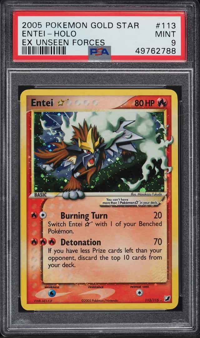 2005 Pokemon EX Unseen Forces Holo Entei Gold Star #113 PSA 9 MINT