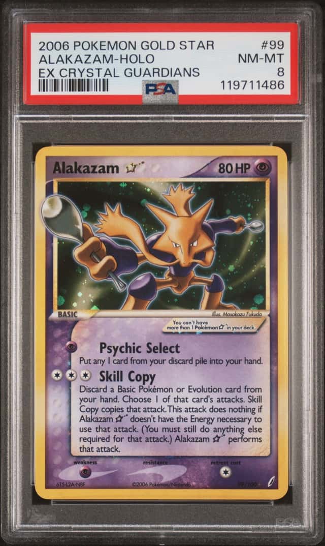 2006 Pokemon Ex Crystal Guardians Gold Star Holo Alakazam #99