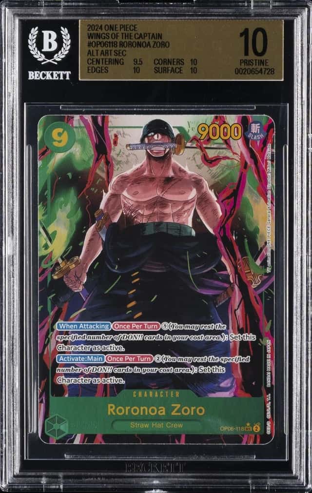 2024 ONE PIECE WINGS OF THE CAPTAIN ALT ART SEC #OP06118 RORONOA ZORO BGS 10