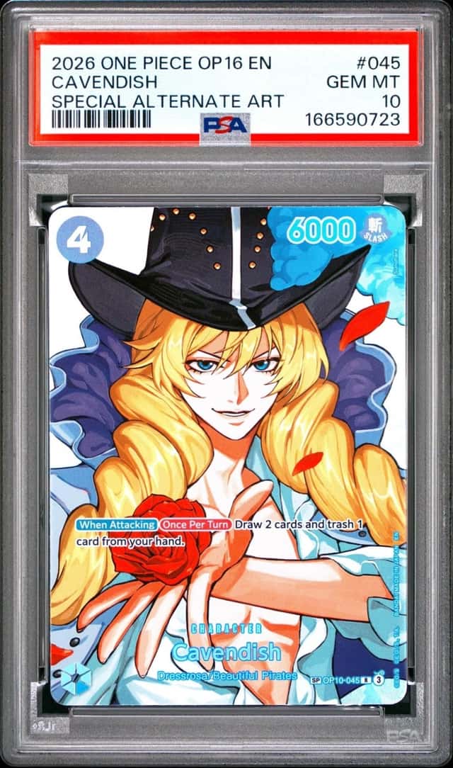 2026 ONE PIECE OP16-THE TIME OF BATTLE SPECIAL ALTERNATE ART CAVENDISH PSA 10