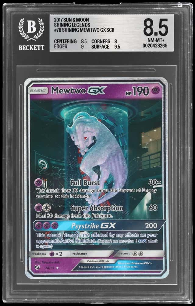 2017 Pokemon Sun and Moon Shining Legends Secret Rare Mewtwo Gx #78