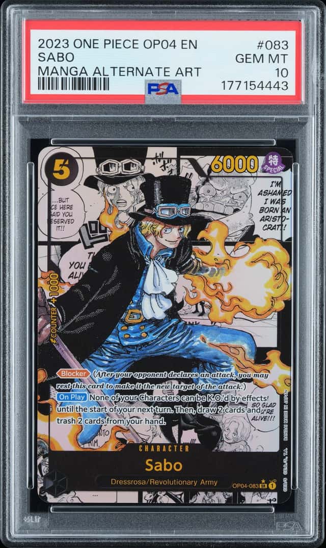 2023 ONE PIECE OP04-KINGDOMS OF INTRIGUE MANGA ALTERNATE ART #083 SABO PSA 10