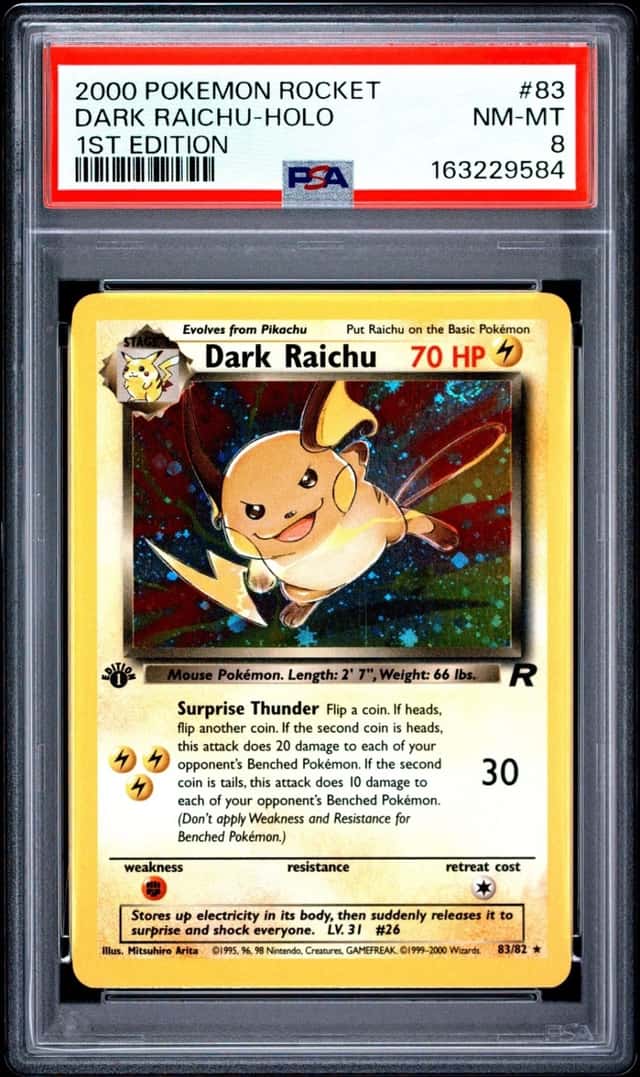 2000 POKEMON ROCKET #83 DARK RAICHU-HOLO 1ST EDITION PSA 8 SWIRL🌀