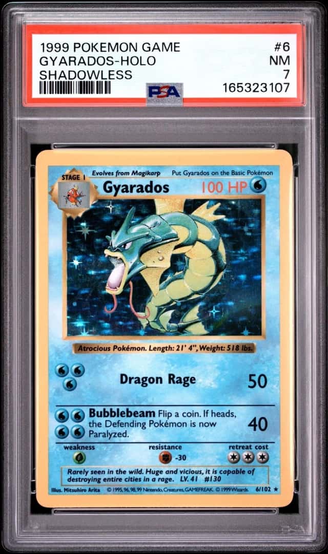 1999 POKEMON BASE SET SHADOWLESS #6 GYARADOS-HOLO PSA 7