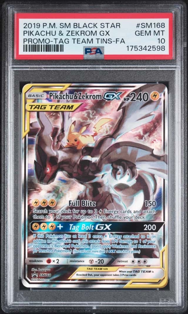 2019 POKEMON SM BLACK STAR PROMO #SM168 FULL ART/PIKACHU & ZEKROM GX PSA 10