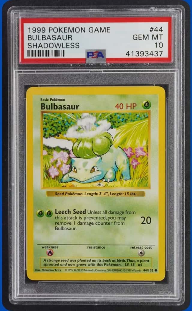 1999 POKEMON SHADOWLESS #44/102 BULBASAUR PSA 10
