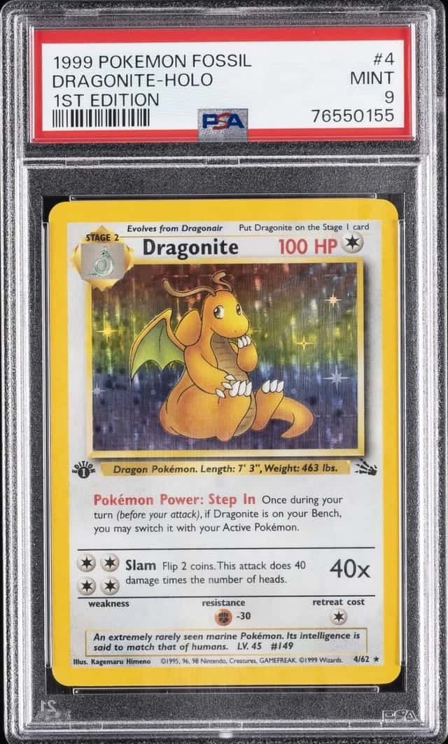 1999 POKEMON FOSSIL 1ST EDITION #4 DRAGONITE-HOLO PSA 9