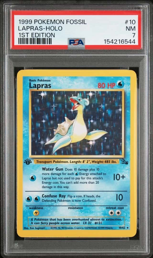 1999 POKEMON FOSSIL 1ST EDITION #10 LAPRAS-HOLO PSA 7